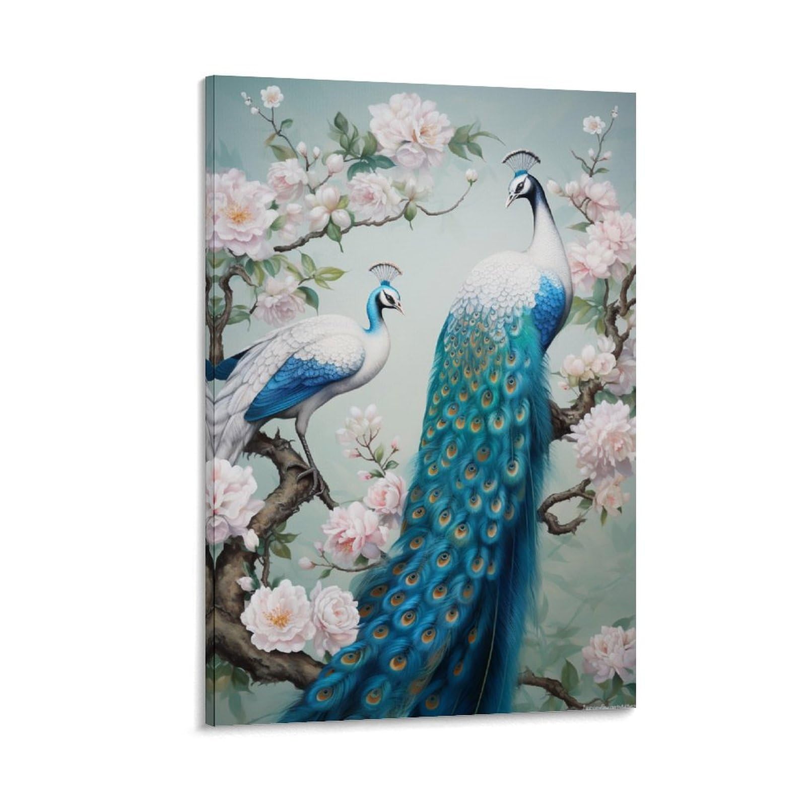 GMUKIFFY Modern Floral Peacock Painting on Canvas Wall Art Beautiful Animal Bird Stretched And Framed Canvas Prints Artwork for Home Decorations Ready to Hang Wall Decor 12x18inch(30x45cm)