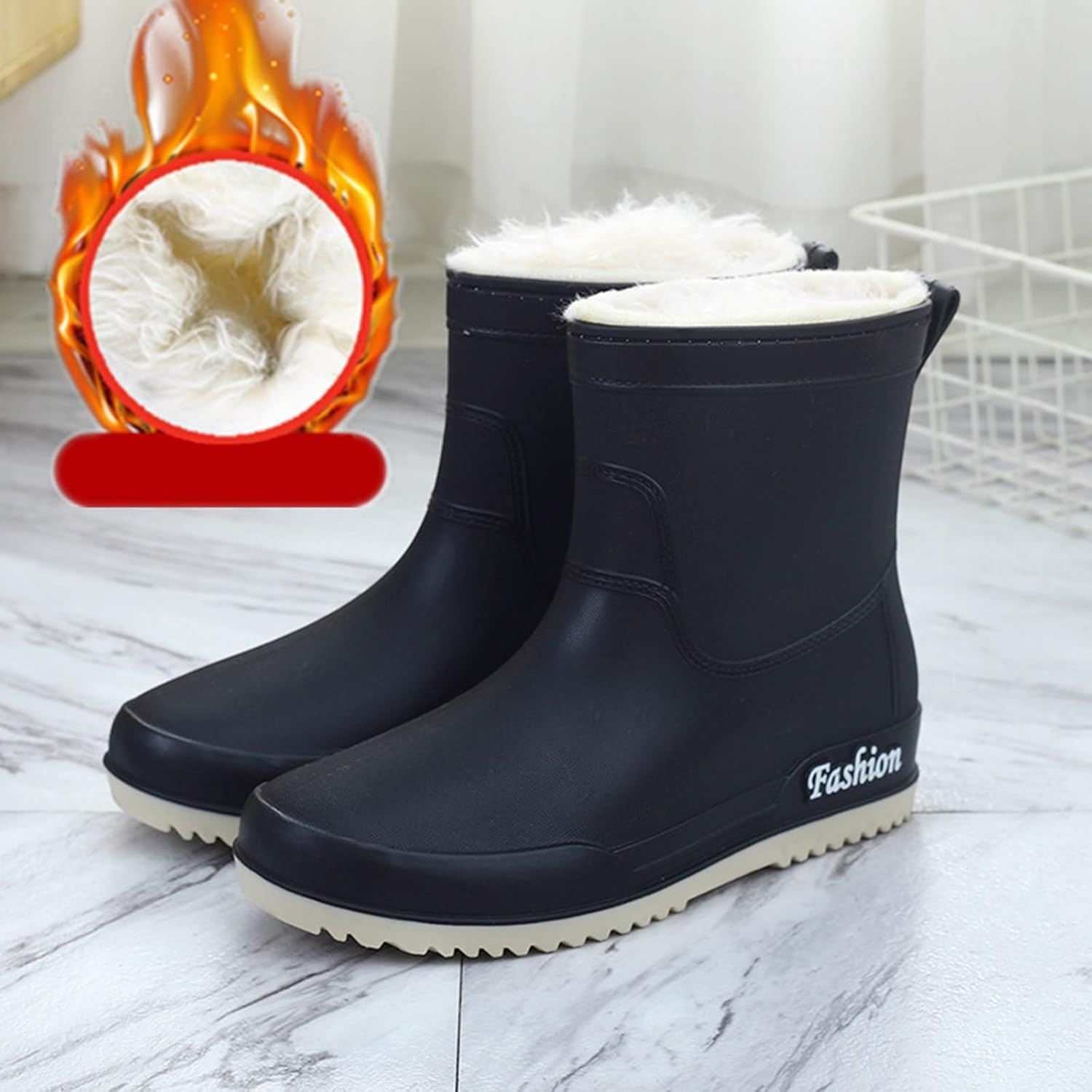 Women's Mid Calf Rain Boots Waterproof Fashion Garden Shoes for Boating Camping Farming Non Slip Rainboots Wide Width Rain Shoes