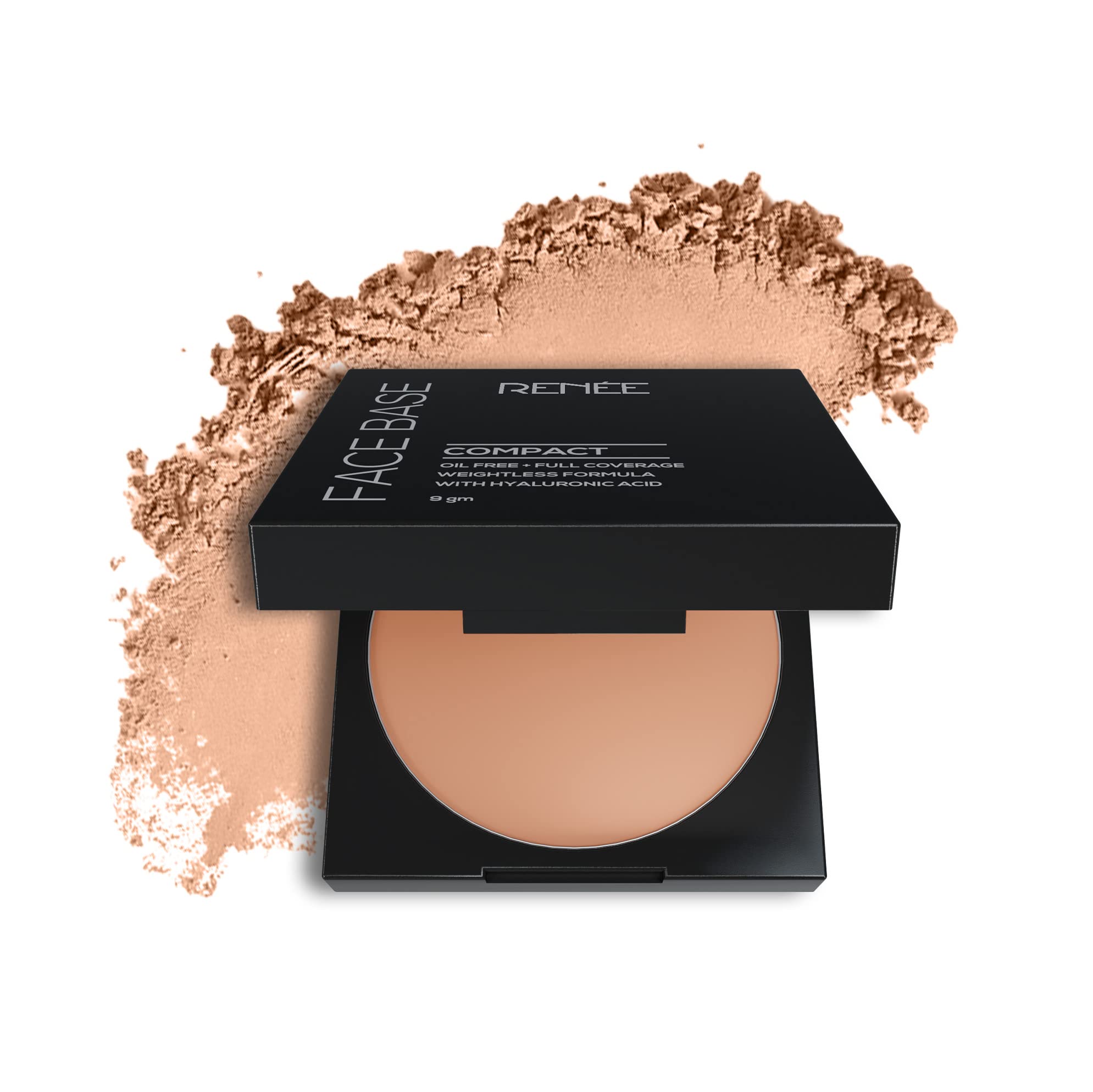 RENEE Face Base Compact Powder Chestnut Beige 9gm, Enriched With Hyaluronic Acid & Vitamin E, Long - Lasting, Easy Blend, Matte Finish, for All Skin Types