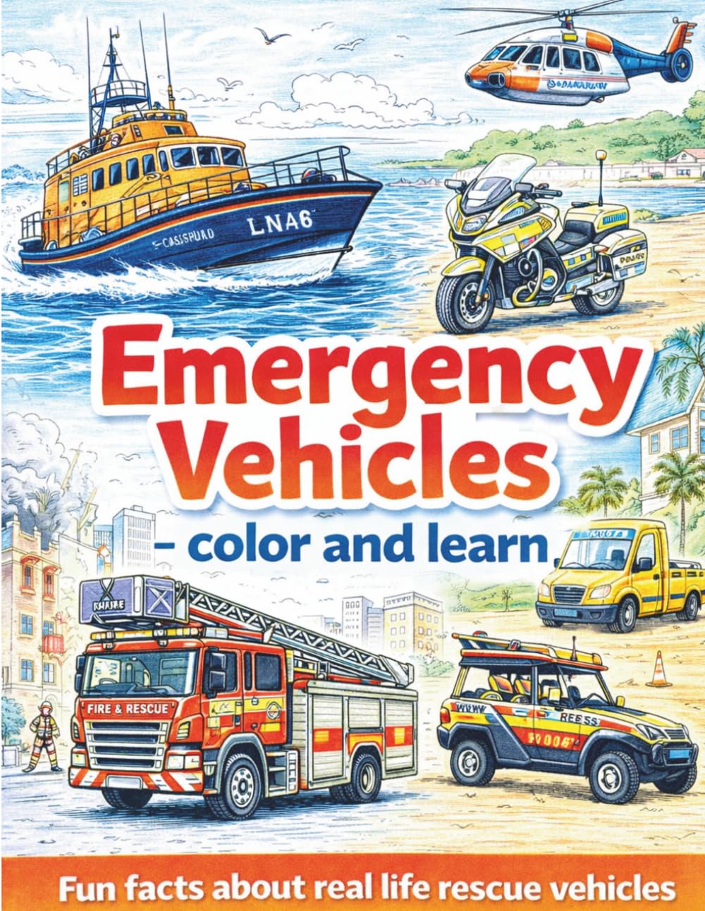 Emergency Vehicles - Color and Learn: Coloring and fun facts about real life rescue vehicles. (Colour and Learn Books - Colouring and fun fact books.)