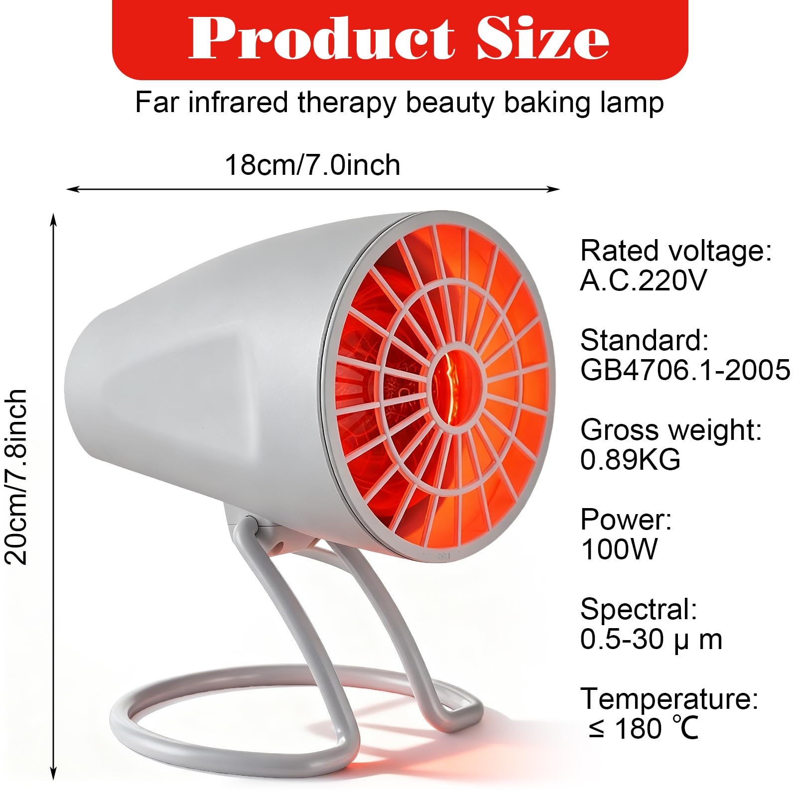GBKDQQ Lampa na podczerwień 150 W z timerem i regulacją temperatury, lampa na podczerwień do domu, regulowany kąt dla relaksującego zmęczenia mięśni (biała)
