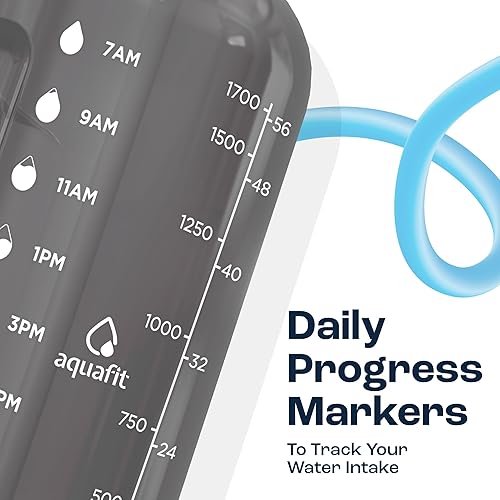 Miniatura 4 de AQUAFIT Botella de agua de medio galón con marcador de tiempo, tapa para popote y beber, botella de agua para gimnasio sin BPA con popote, jarra