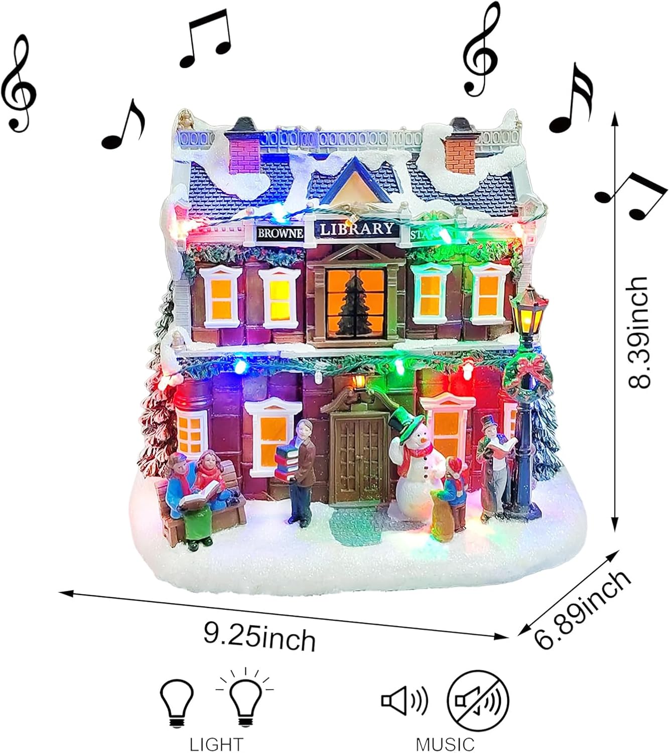 MOMENTS IN TIME Vintage Browne Station Library Christmas Village 8.39”H LED Lighted Village Building with Music Hand-Painted Details Battery Operated Holiday Decor (3 AA Batteries Not Included)