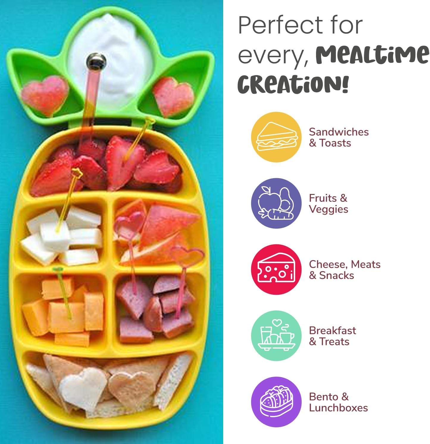 FUNBITES Crustless Sandwich Cutter for Kids Lunch (6-piece set), Uncrustable Sandwich Cutter, Bite-Size Food Cutter for Toddlers, Bento Box Accessories, Dishwasher Safe, Squares/Hearts/Triangles 3pk