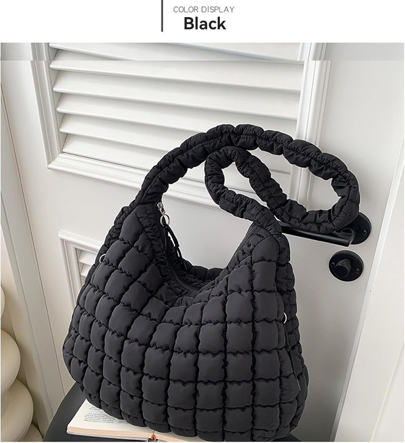 Quilted Puffer Tote Bag for Women, Soft Lightweight Shoulder Bag with Multiple Zippered Pockets, Trendy Crossbody Hobo Bag