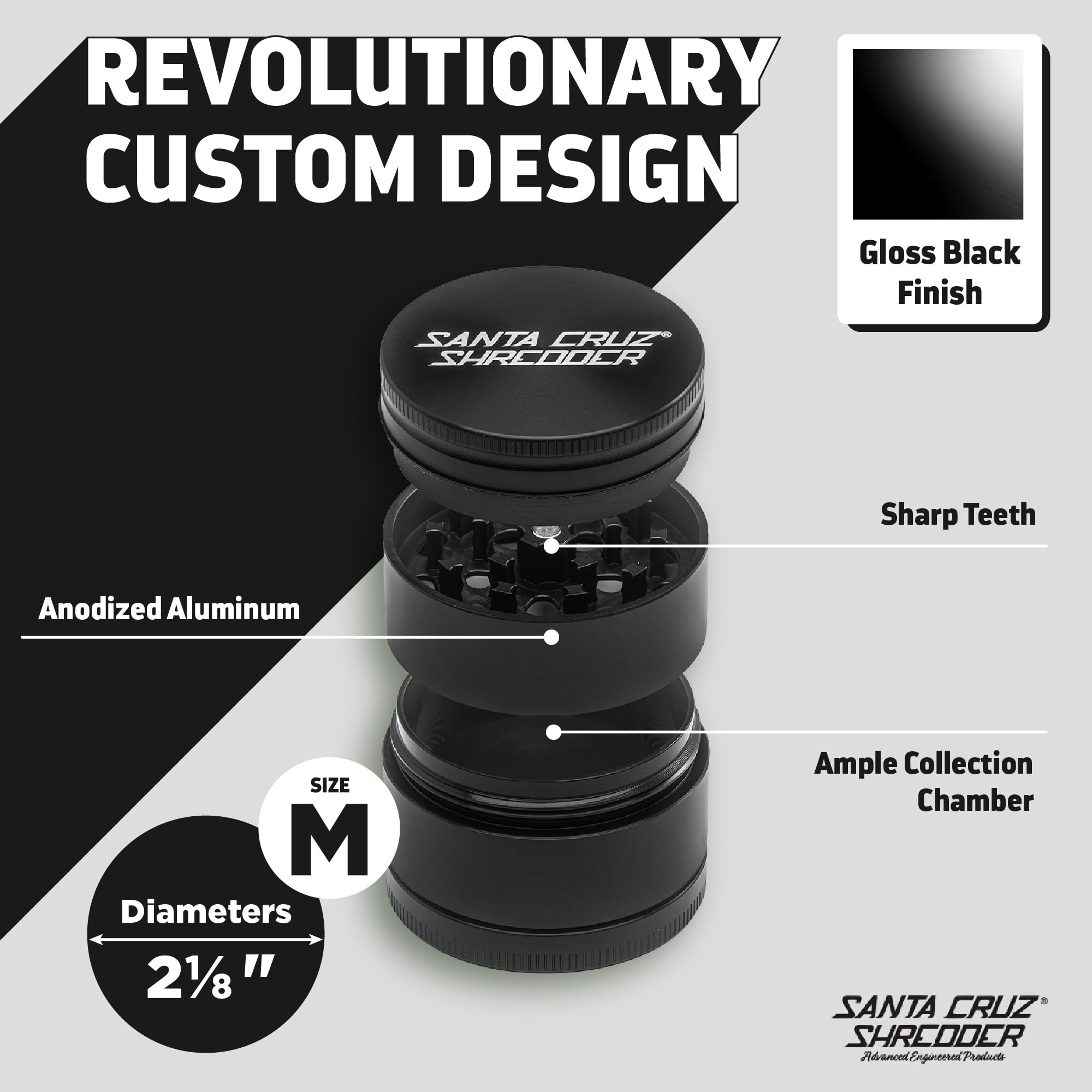 Santa Cruz Shredder Metal Spice Grinder Made in USA (Medium (2.2 Inch), Black) - Image 2