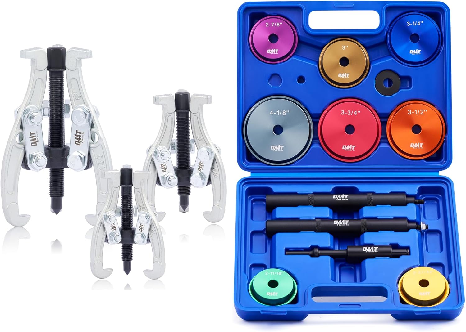 Orion Motor Tech 3" 4" 6" 3 Jaw Puller Kit for Pulley Gear Bearing Flywheel Removal & 15pc Bearing Press Kit, Bundle