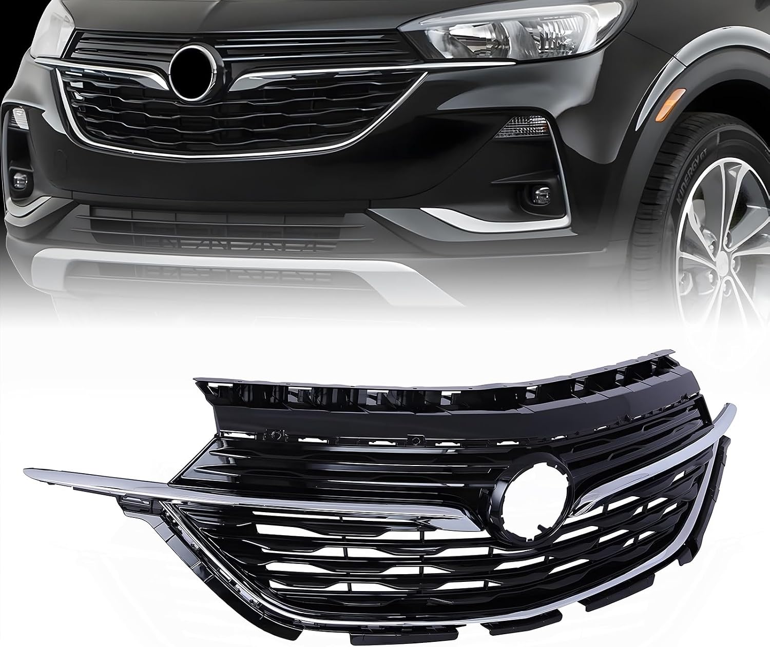 Front Bumper Grille Compatible with Buick Encore GX 2020 2021 Central Air Intake Grille