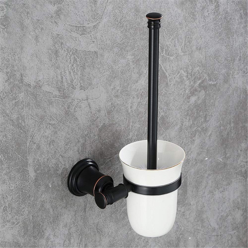 Baoffs Modern Toilet Brush and Holder, Simple Black, Space Saving, Toilet Brush Bowl Holder, Wall Mounted Bathroom Shelf, For Bathroom Storage and Organization, Ceramic, Brass Handle, Nylon Bristles