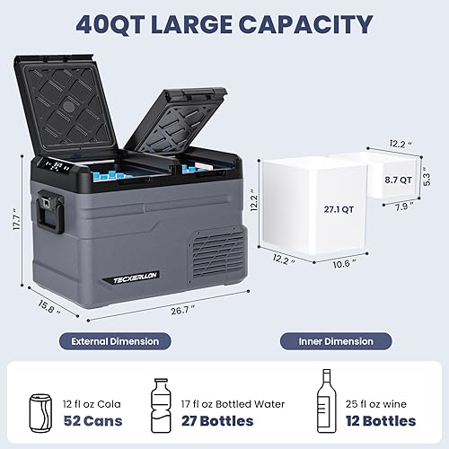Miniatura 2 de Refrigerador eléctrico de doble zona para automóvil de 12 voltios, congelador portátil de 40 cuartos de galón con control de aplicación, compatible