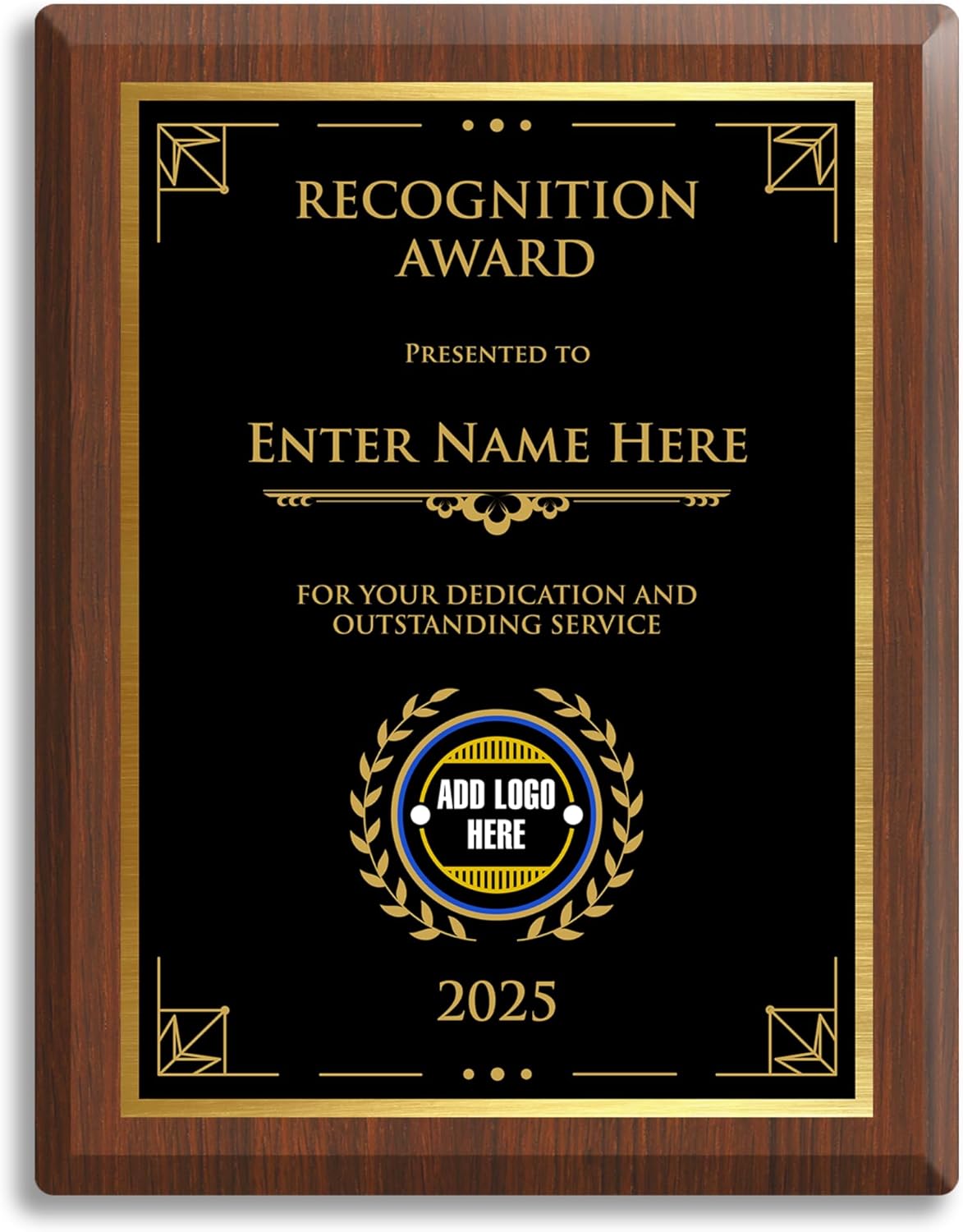 Elegant Custom Plaque - Add Your Own Text or Logo - Personalized Award Plaque for Employee of the Month, Ideal as Recognition Awards for Employees, Retirement, and Service Appreciation (Recognition Award 2, 7" x 9")