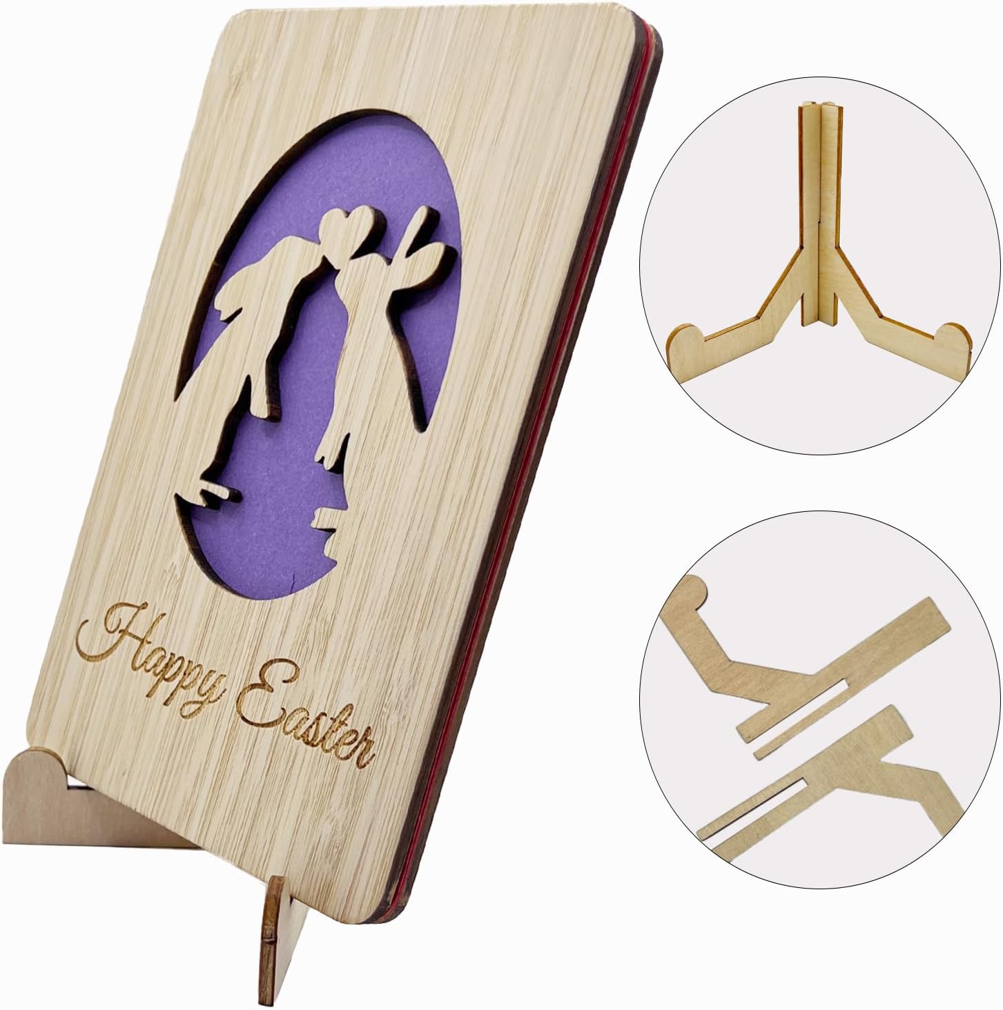 Wooden Easter Bunny Card with Stand,Happy Easter Cards with Envelopes for Kids, Classmates & Loved Ones