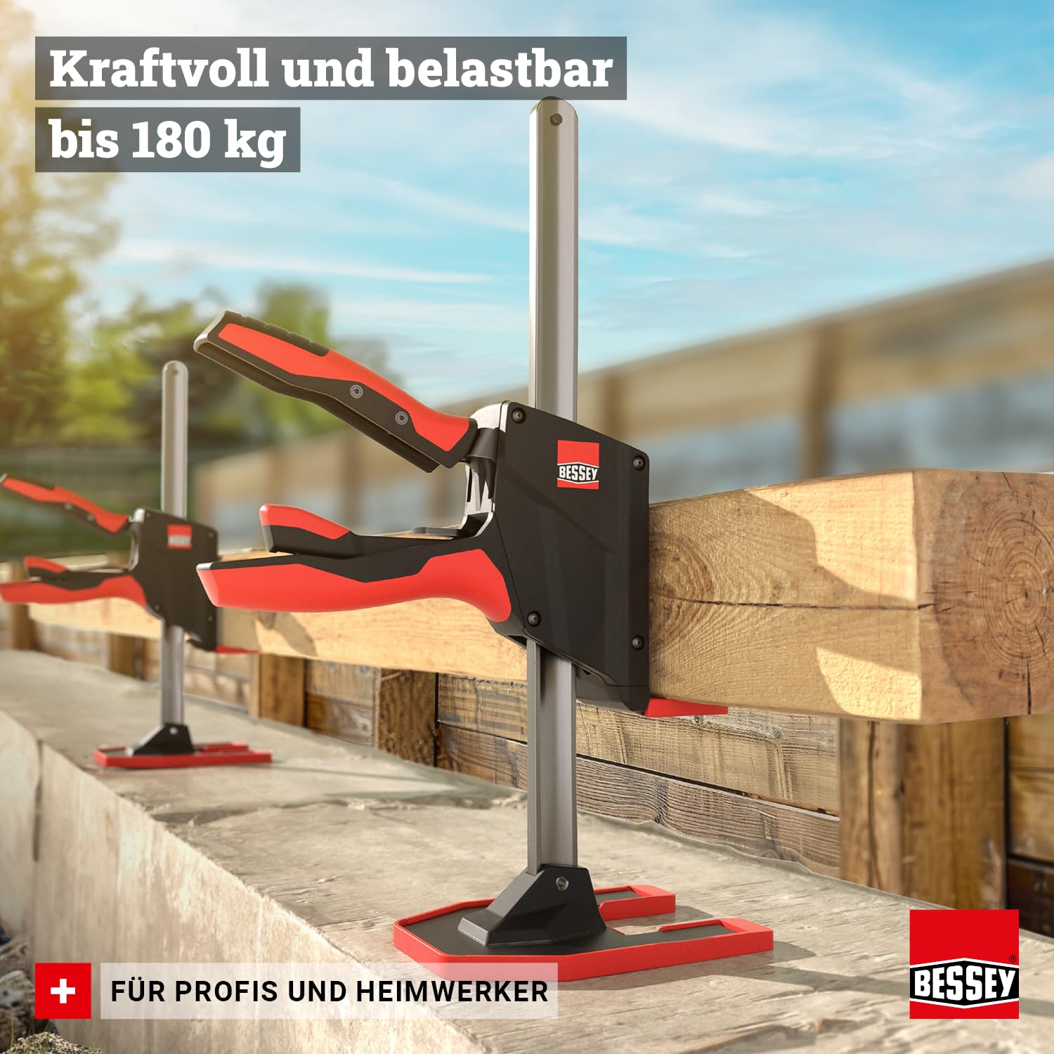 BESSEY BEYCEPS BEY23 Einhand-Montagewerkzeug, Heben/Spreizen 5-230 mm, Spannen 170-390 mm, Montagearbeiten mit bis zu 180 kg Hubkraft, Hebewerkzeug, Gewicht 1,60 kg, Schwarz/Rot