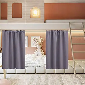 RYB HOME Small Window Curtains for Kitchen, Thermal Insulated Privacy Shades for Bedroom Basement Bathroom Door Half Window Tiers, Width 34 x Length 36 inch, 2 Panels, Greyish Purple