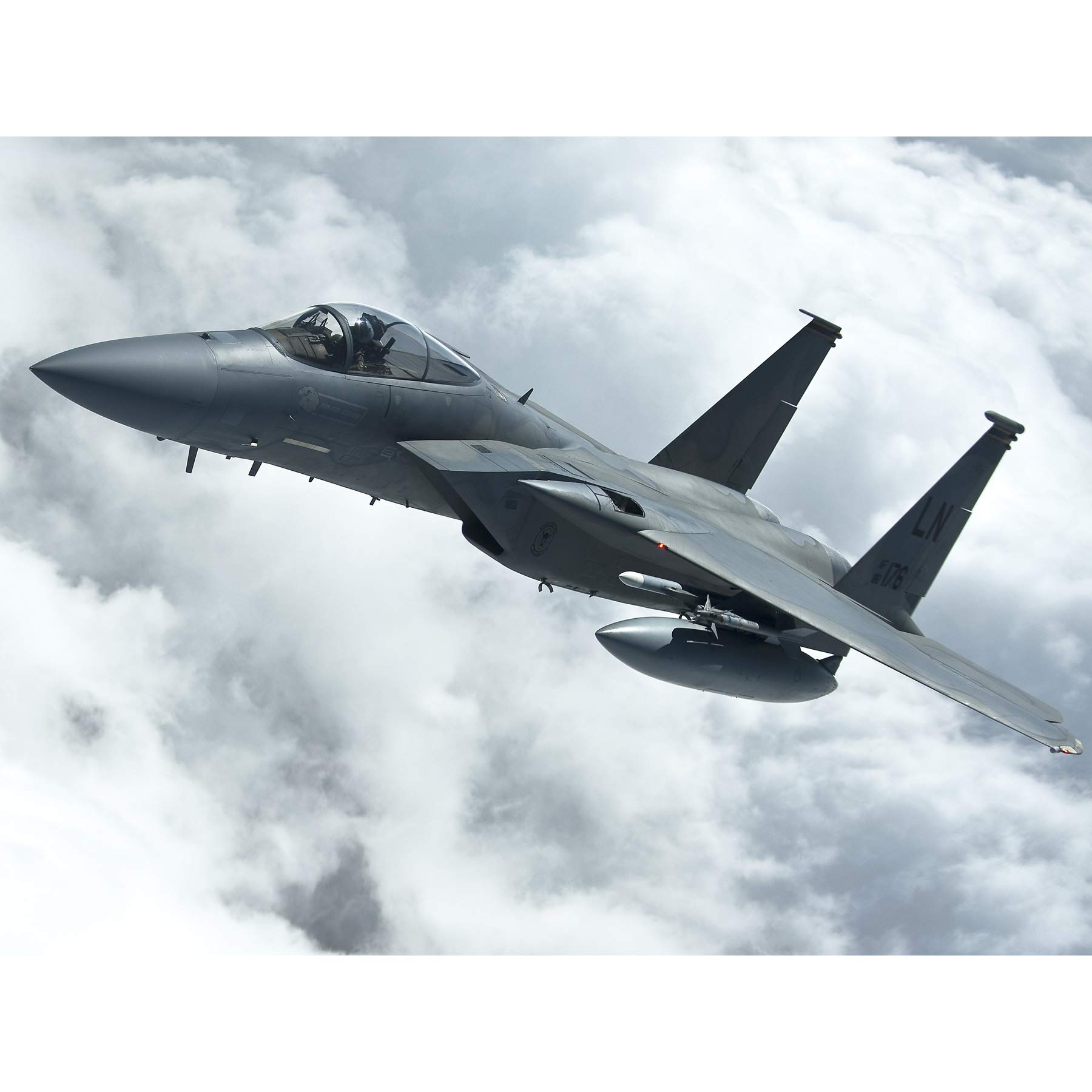 Military USA USAF F-15C Eagle 493rd Fighter Squadron Photo Premium Wall Art Canvas Print 18X24 Inch