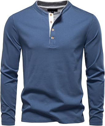 Mens Henley Shirts Long Sleeve Cotton T-Shirt Casual Classic Tshirt Lightweight Basic T-Shirts Button Tee Shirt Top