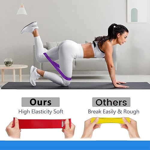 Miniatura 7 de Bandas de resistencia para entrenamiento, juego de 5 bandas elásticas para ejercicio con guía de entrenamiento y bolsa de transporte, bandas de