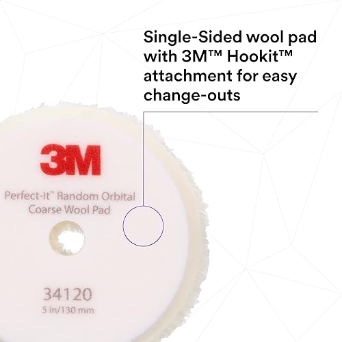 Miniatura 7 de 3M Perfect-It 34120 - Almohadilla de composición orbital aleatoria de lana gruesa, 5 pulgadas5.118 in, color blanco, 34120, almohadillas orbitales