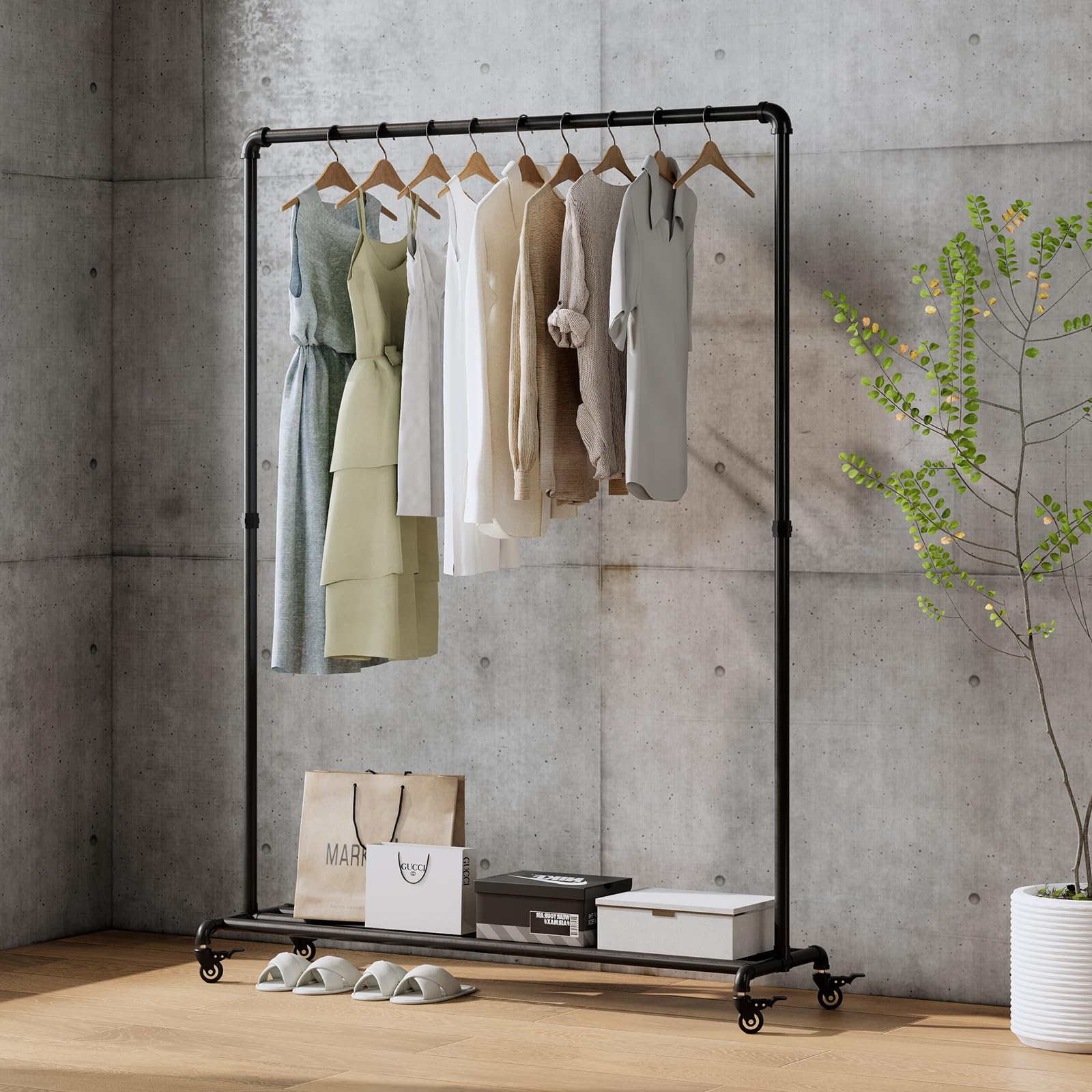 Tringle à vêtements industrielle avec étagère au sol charge lourde 100 kg pour chambre