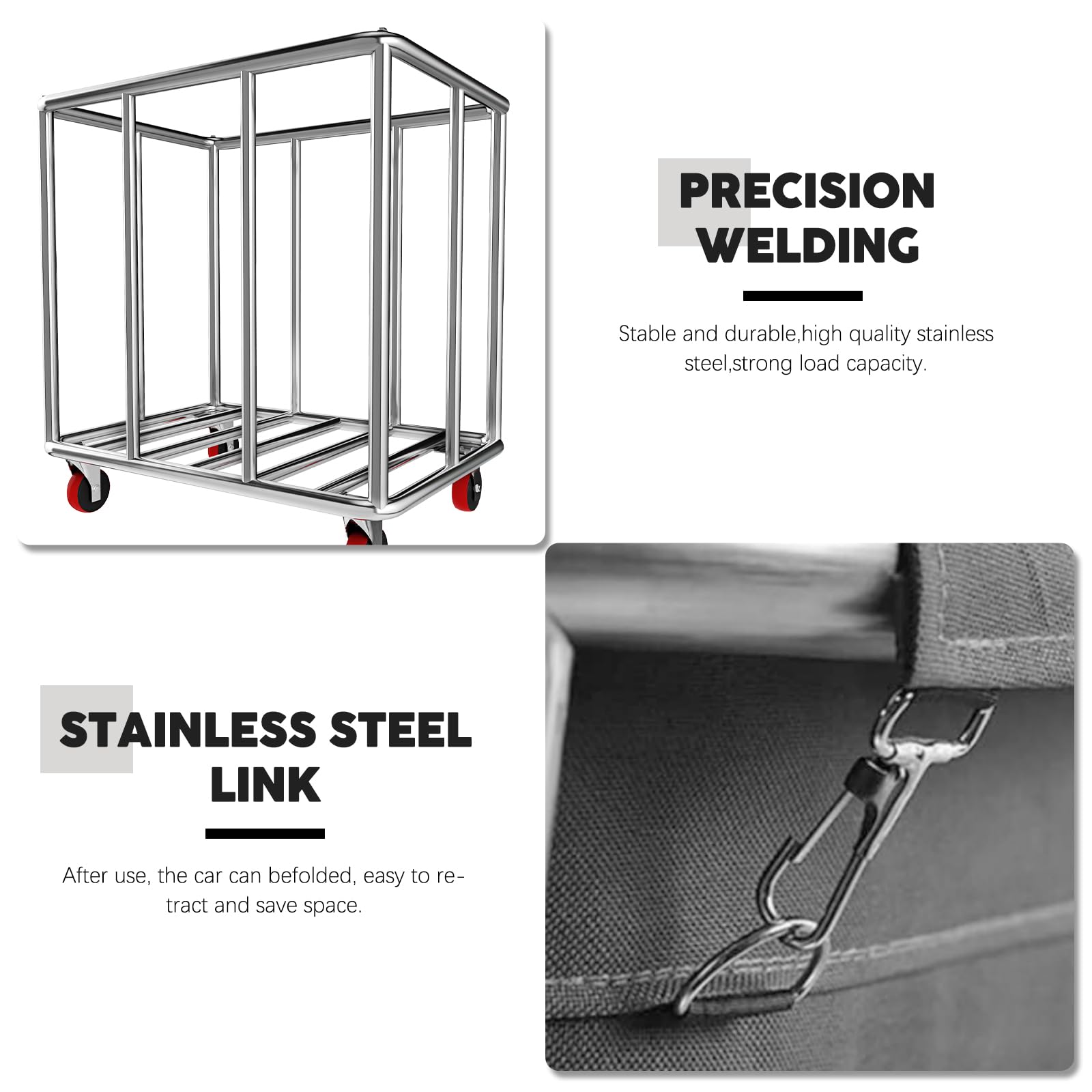 Carrello portabiancheria commerciale, grande 400 litri con tela impermeabile rimovibile, cesto portabiancheria in acciaio inossidabile resistente con ruote per hotel e ospedale, carico di 199,6 kg