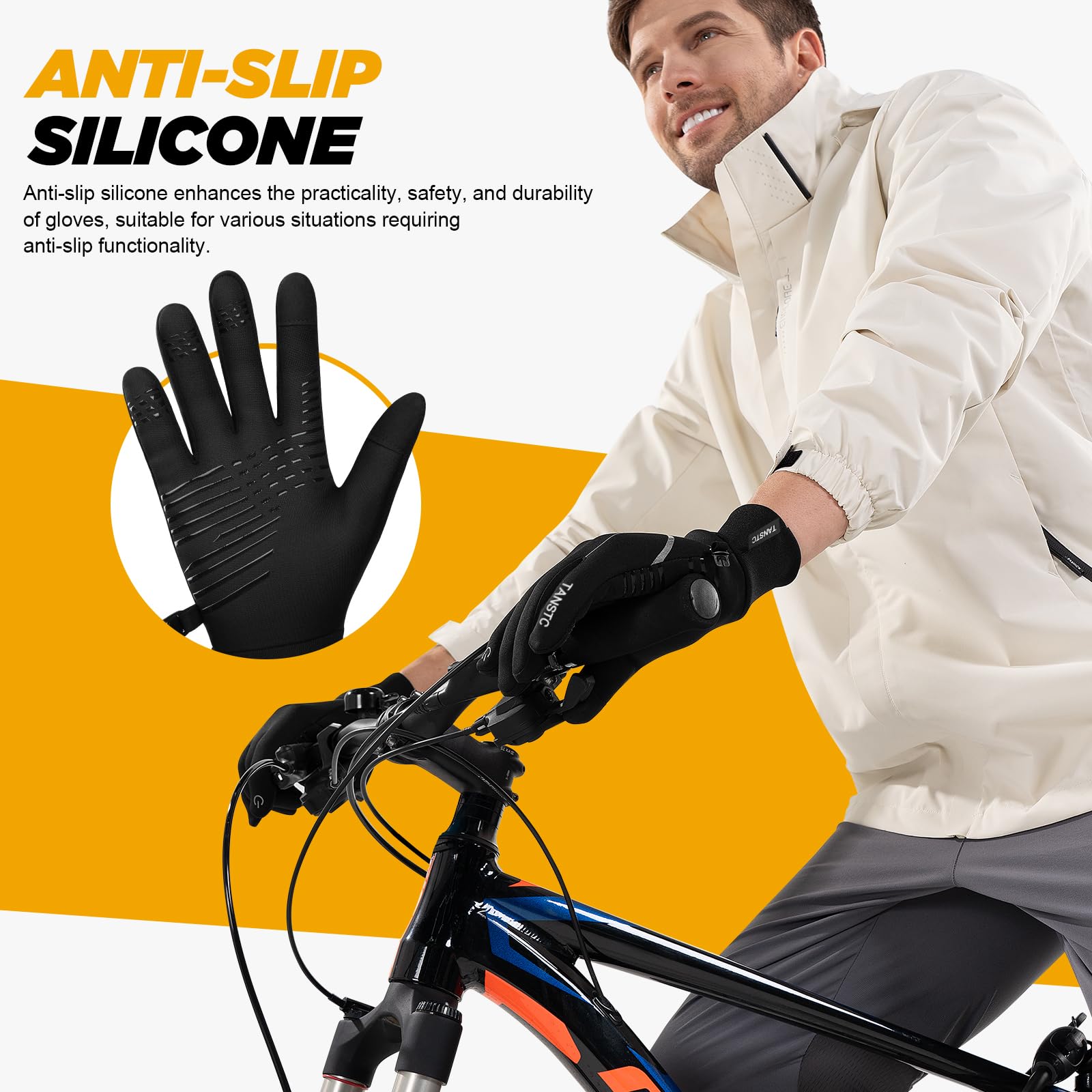 TANSTC Gants Hiver Homme Femme Chauffants, Gants Doublure Thermiques, Gants à Écran Tactile Sportive Antidérapant