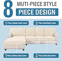 Vista 475 de H.VERSAILTEX 2025 New Sectional Couch Covers 8 Pieces Stretch Sofa Covers for Sectional Sofa Set Separate L Shaped Couch Cover for Both Left/Right