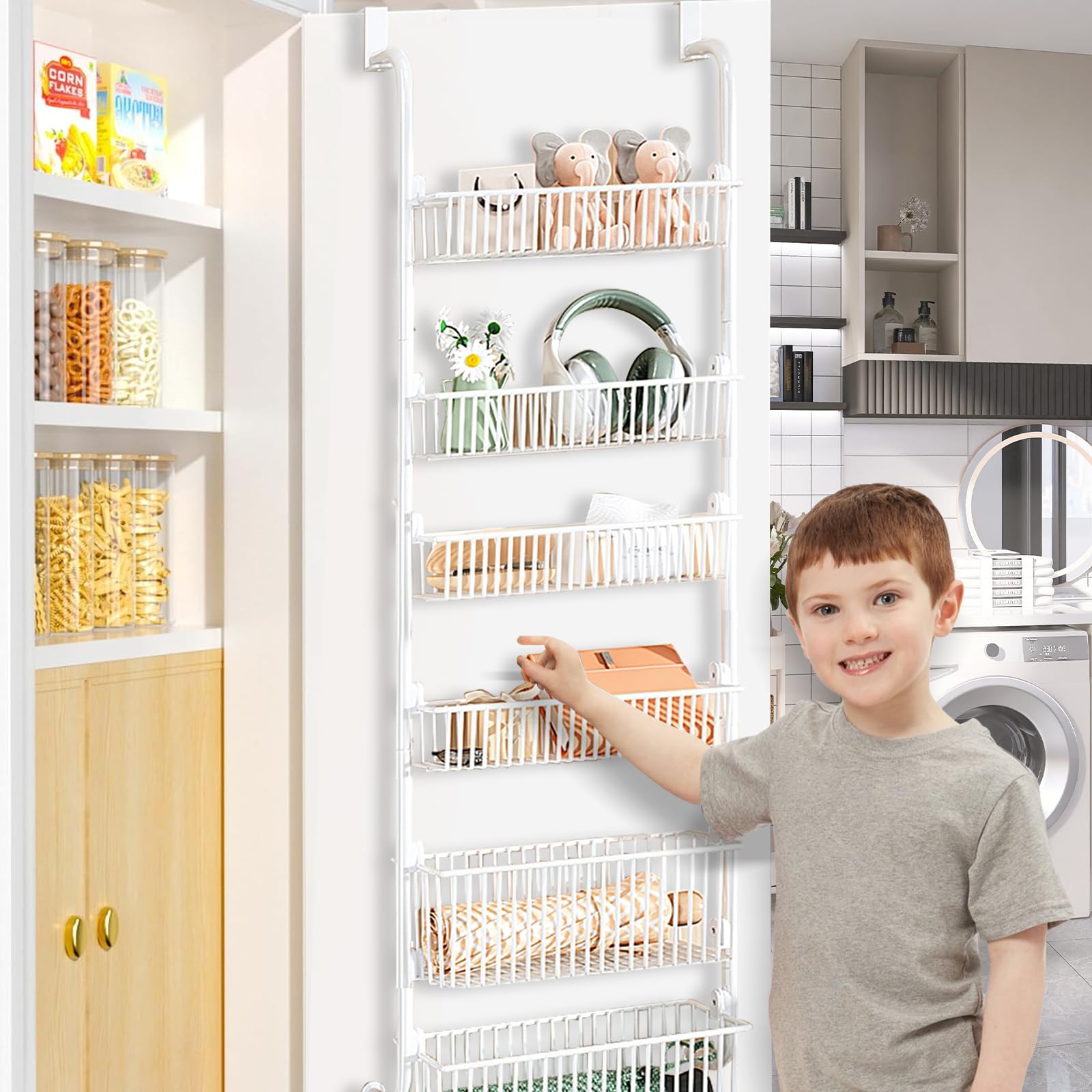 Organizador de Almacenamiento Sobre Puerta, Estante de Especias Sobre Puerta de 6 Niveles, Organizador de Latas de Especias de Metal para Cocina, con Ventana Transparente para Colgar en la
