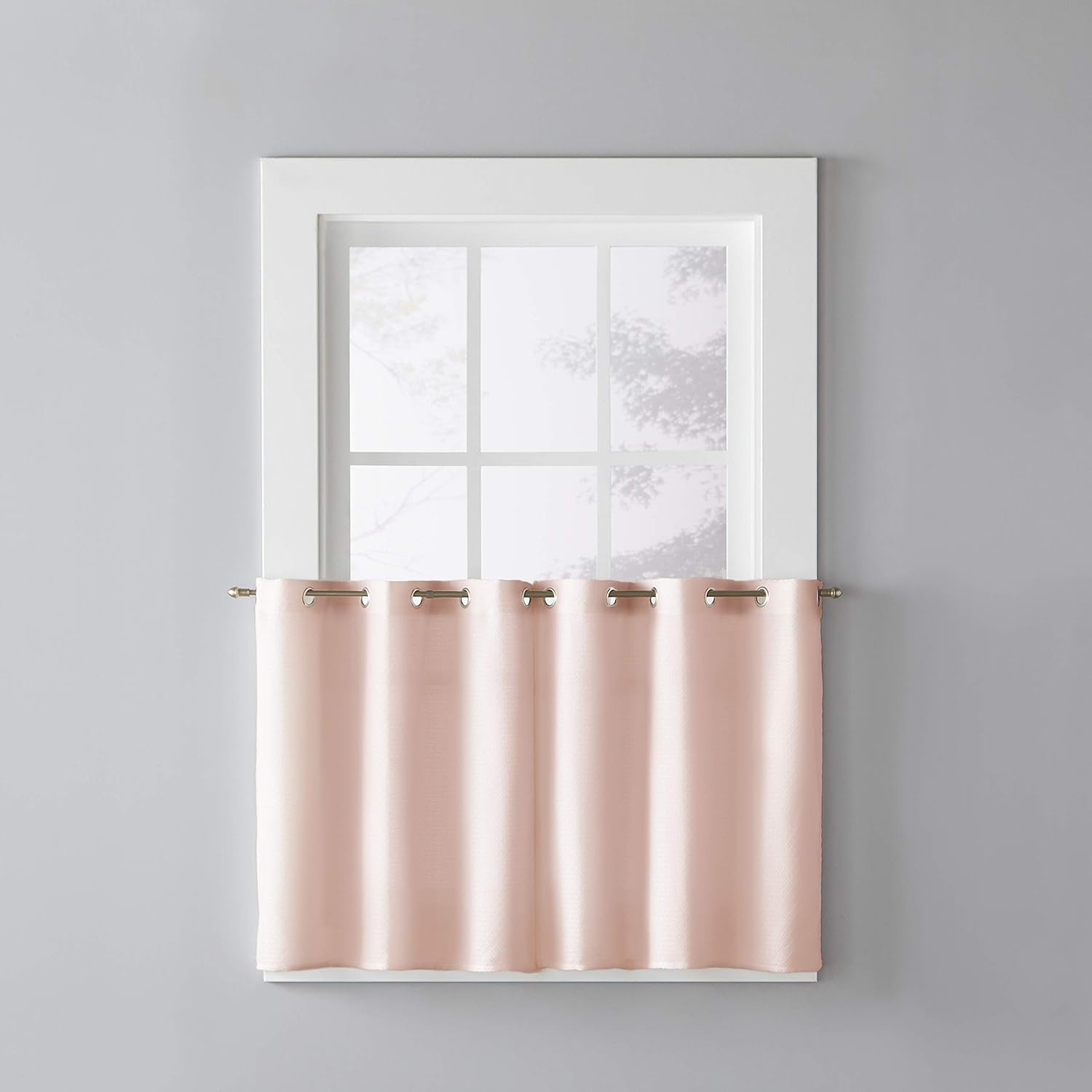Blush Polyester Light-Filtering Grommet Kitchen Window Tier Pair