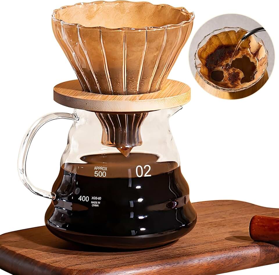 600 ml Cafeteira de Gotejamento de Vidro, Pote de Filtro com Escala, Suporte de Coador em Vidro, Conjunto Kit Cafeteira