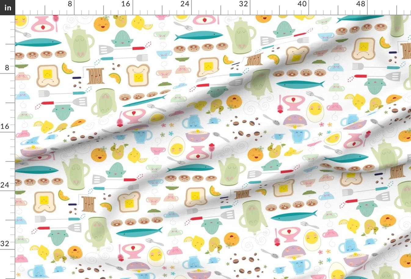 Spoonflower Fabric - Happy Lucky Vintage Kitchen Cream Coffee Mid Century Breakfast Food Printed on Minky Fabric by The Yard - Sewing Baby Blankets Quilt Backing Plush