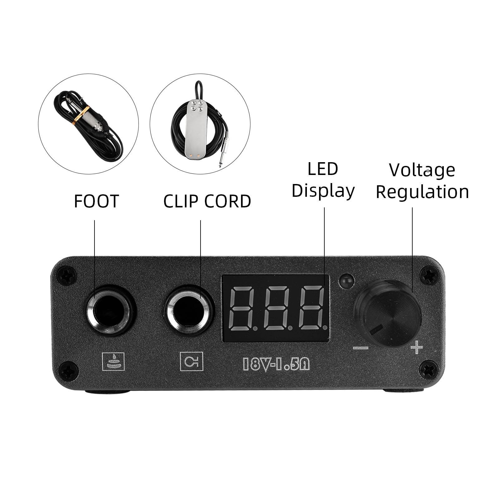 Alimentatore di tatuaggio digitale compatto - Mini alimentazione professionale con display LED, porta di ricarica USB e tensione regolabile per macchine rotanti e bobine