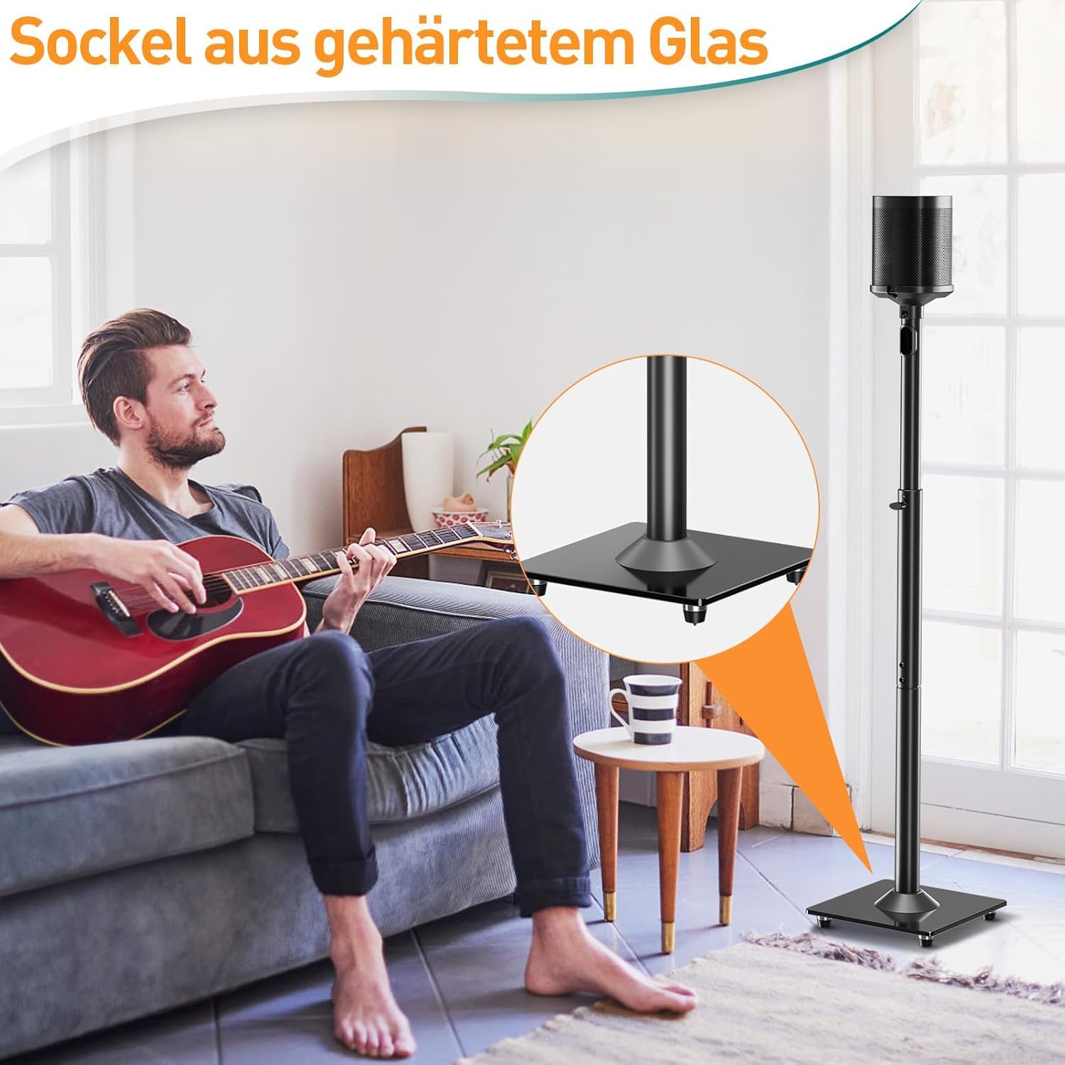 ELIVED Lautsprecherständer für Era 100 und Sonos One, One SL, Play: 1, Höhenverstellbar 88,8 cm-110,3 cm, Boxenständer Lautsprecher Ständer, 1 Paar, EV5024