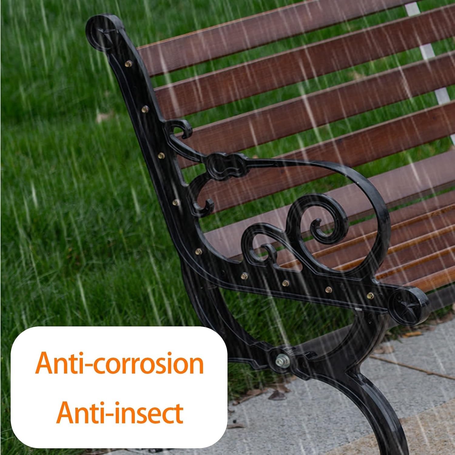 Aluminum Frame Patio Garden Bench, Outdoor Bench Anticorrosive Wood Chair