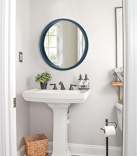 Miniatura 6 de Espejo circular de pared redondo para baño, espejo de decoración circular para pared, marco de madera, espejo de maquillaje para casa de campo, sala