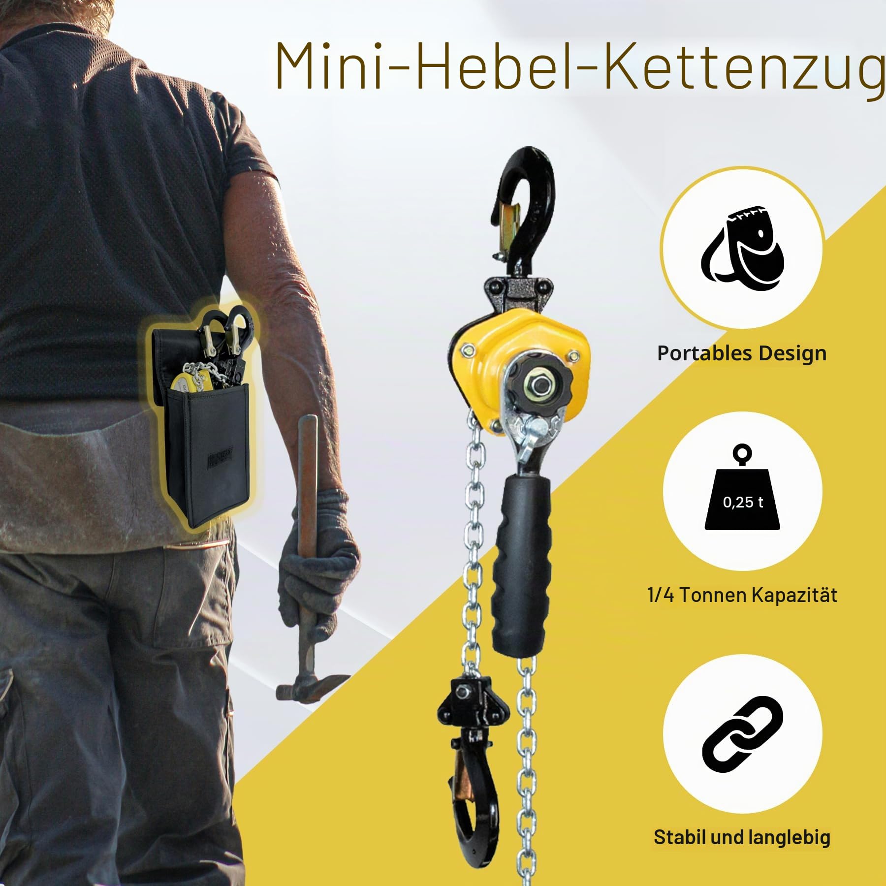250 kg manueller Hebel-Kettenzug, Mini-Abzieher, 1/4 Tonnen Kapazität, tragbare Kette, 3 m Hebebühne, G80-Kette, Ratschenhebel mit Haken | Tragbare Kette mit 3 m Hebebühne G80, Ratschenhebel mit Haken