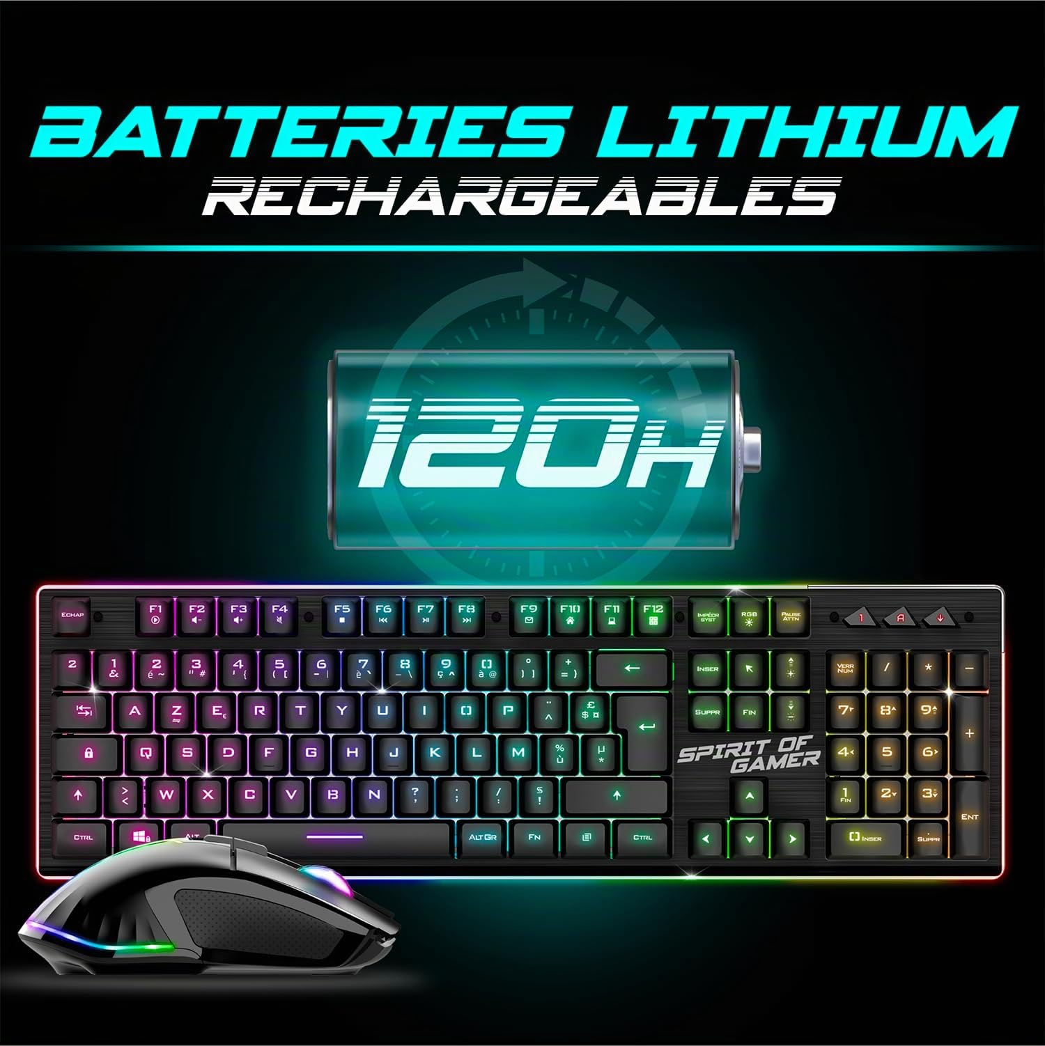 Spirit of Gamer, Pack Clavier Souris + Casque sans Fil RGB, Compatible PS5/PS4 et PC, Clavier Semi-mecanique AZERTY FR Rétroéclairé, Casque Gaming sans Fil Bluetooth avec Micro Détachable