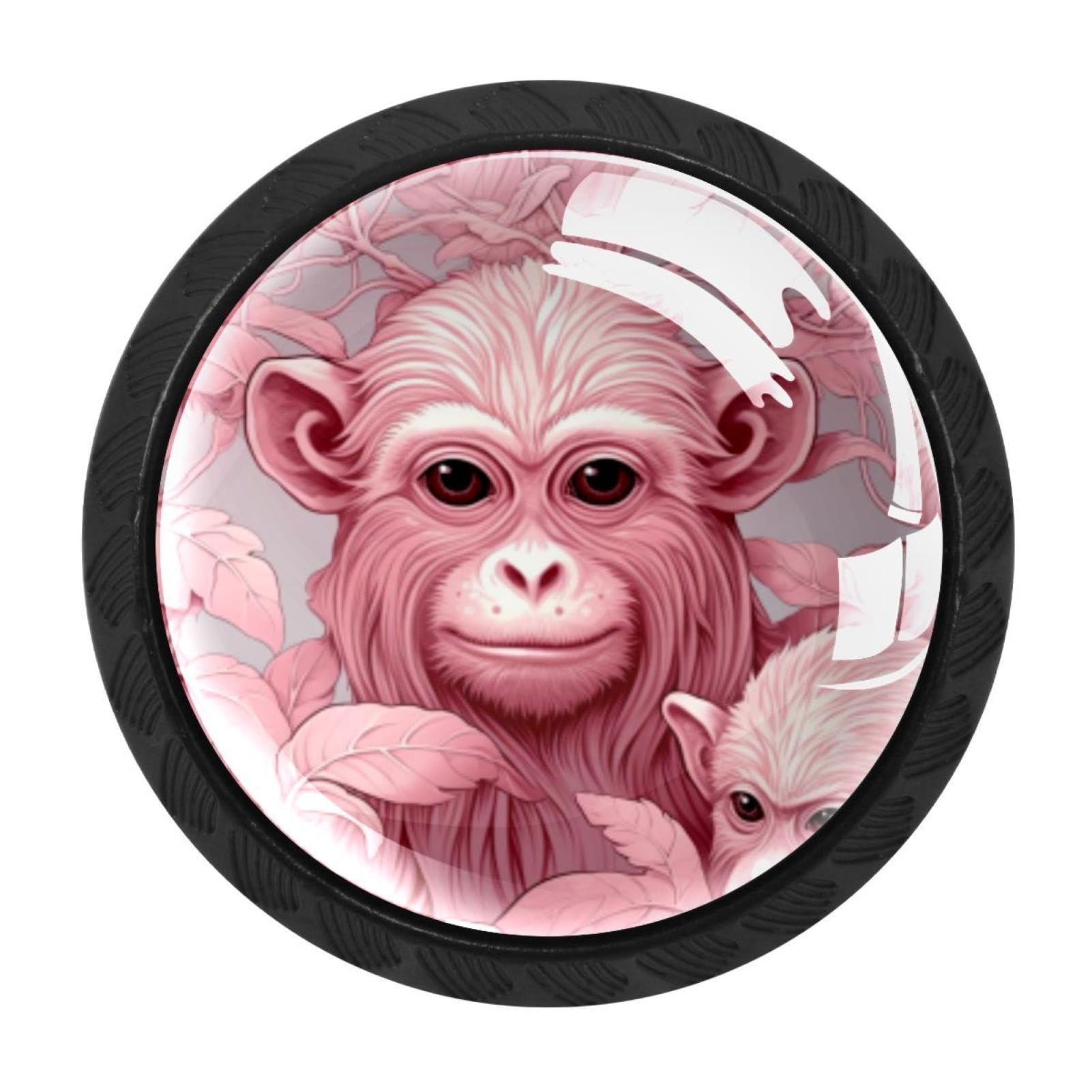 Chenzzzz Multicolored 02 4 Pack Round Cabinet Knobs For Kitchen Bathroom Closet Dresser Cabinets, Pink Monkey Orangutan