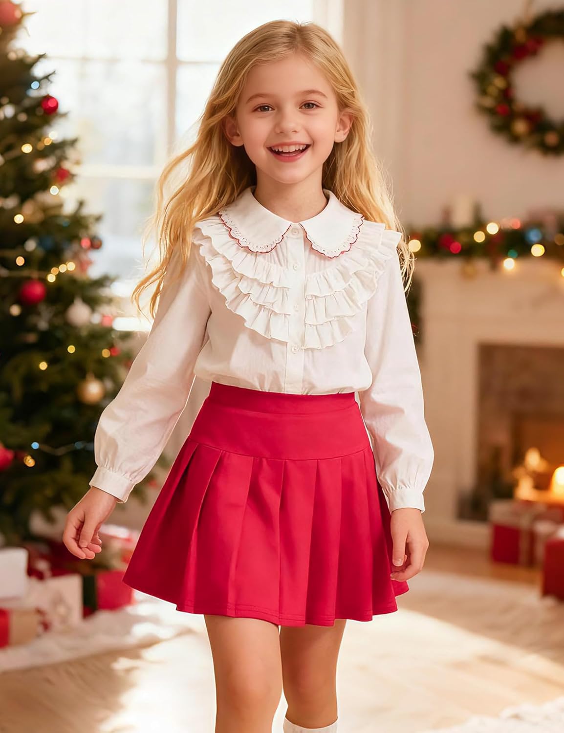 Girls Uniform Skirts Pleated Uniform Tennis Skort with Pockets for Toddler Girl 2-12 Years - Image 6