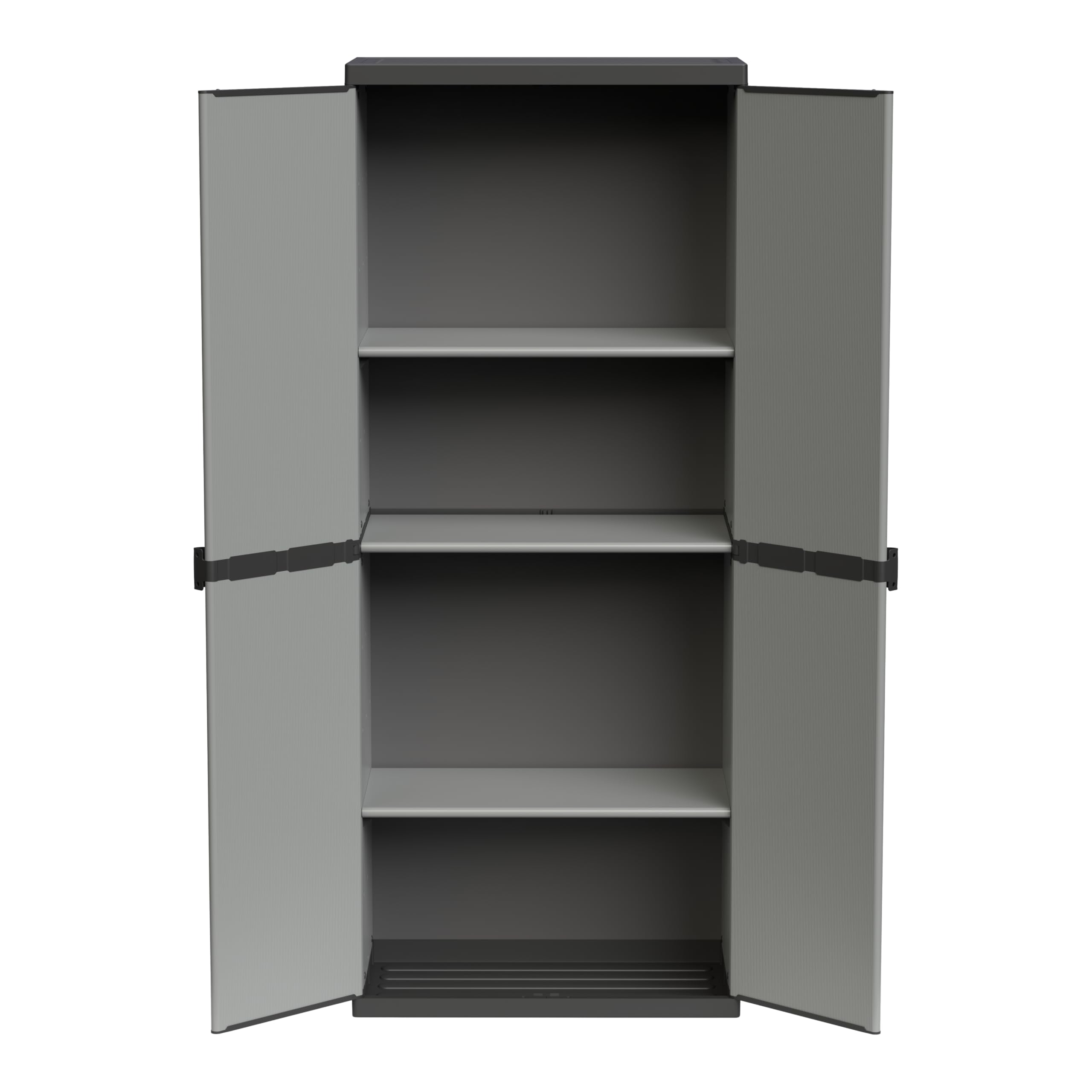 Adventa: Armadio in resina di PVC e PP, 2 Ante, 3 Ripiani, Facile da Montare, Modular System, Resistente, Adatto ad ambienti Interni ed Esterni, 68L x 40P x 165H cm, Grigio e Nero