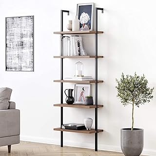 Nathan James Theo 5-Shelf Oak Wood Modern Bookcase, Open Wall Mount Ladd...