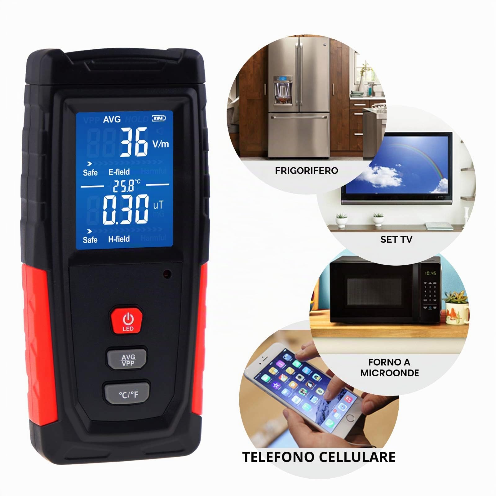 Elettromagnetico Campo Rivelatore, Portatile Digitale LCD Elettromagnetico Campo Rivelatore, Ricaricabile Digitale Elettromagnetico Campo Radiazioni Rivelatore, Adatto per Casa, Ufficio, All'aperto