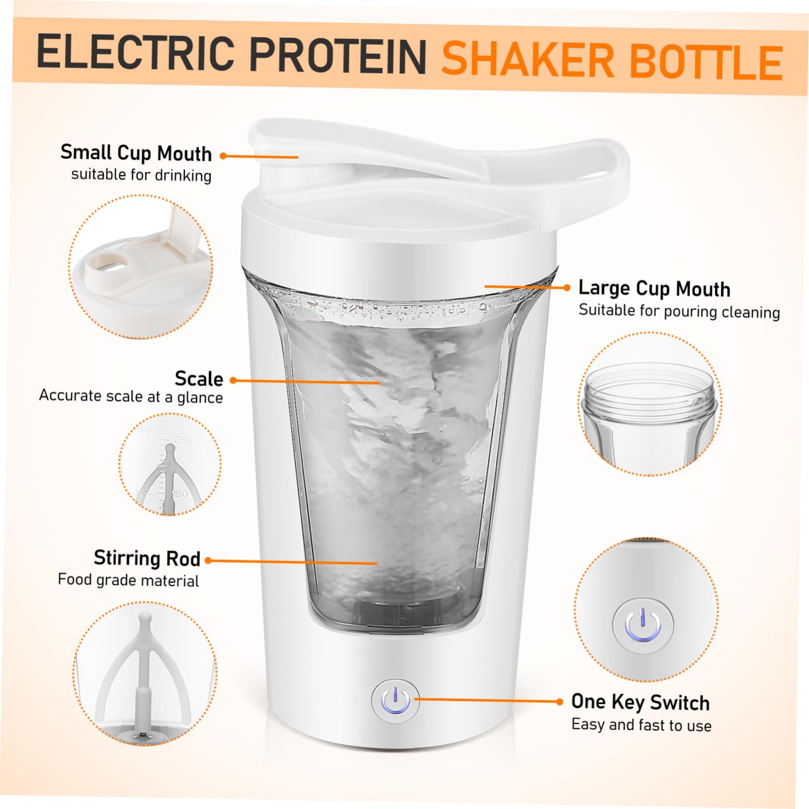 Bouteille Électrique Shaker Portable Rechargeable pour Café et Protéines Agitateur Automatique PP et Abs Tasse Mélangeuse Pratique pour Boissons Soya et Café