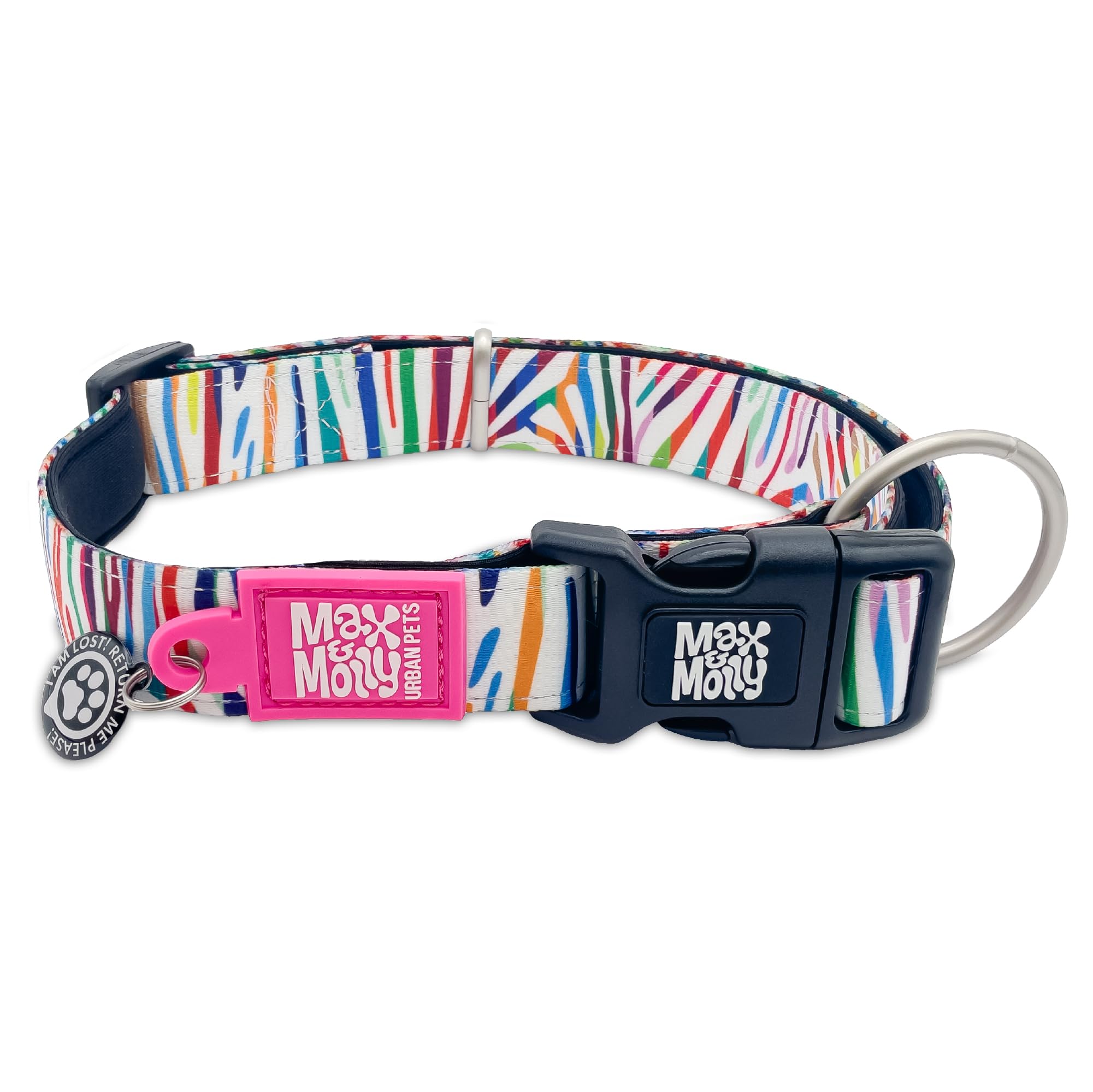 Max & Molly Soft Padded Neoprene Dog Collar w/Smart ID Gotcha! QR Pet Safety Tag, Durable, Waterproof, Anti-Stink, Machine Washable Collar for Dogs, Rainbow Zebra, XS