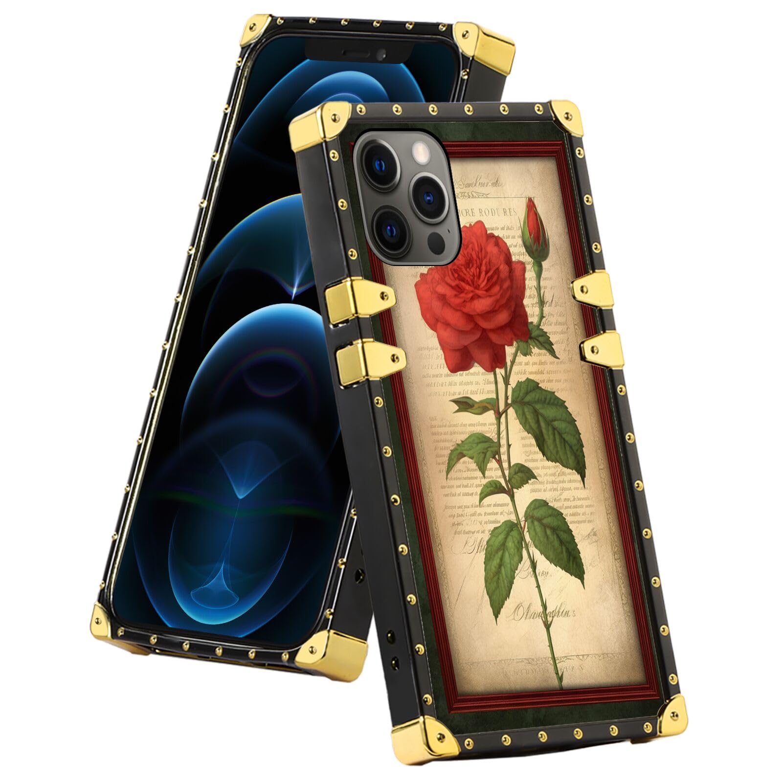 SHENCANG BLUE Designed Phone Case for iPhone 12 Pro Max Rose Designer Art096 Design Black Frame Smartphone Cover Soft TPU Shockproof Mobile Phone Case