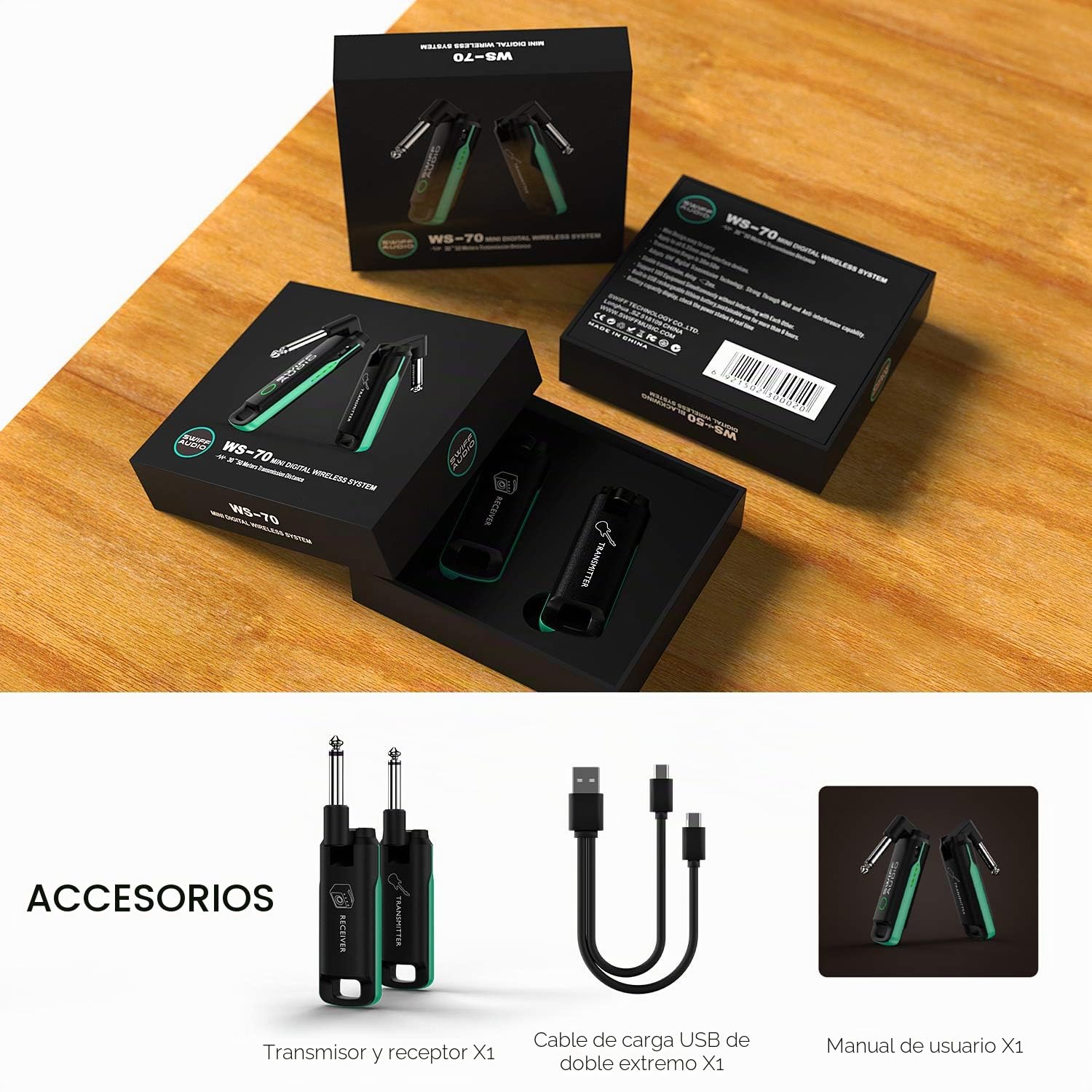 Sistema Inalámbrico de Guitarra, SWIFF Transmisor Inalámbrico de Guitarra Receptor de Baja Latencia Recargable Sistema Inalámbrico de Audio Digital para Guitarra Soporta Múltiples Canales