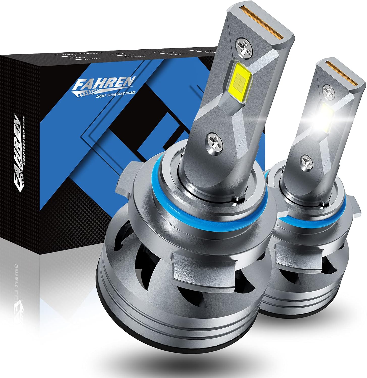 FAHREN 9012/HIR2 LED Headlight Bulbs, 9600LM 6500K Cool White LED Low High Beam, Halogen Replacement, Pack of 2