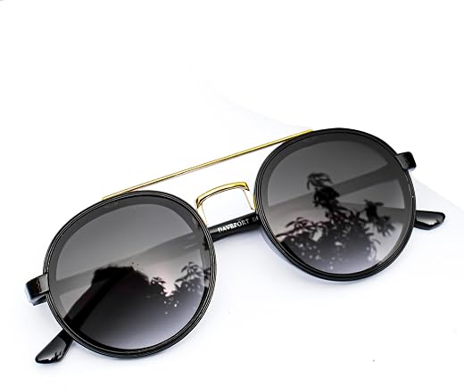 DURER Round Polarized and UV Protected Unisex Sunglasses, Black and Gold