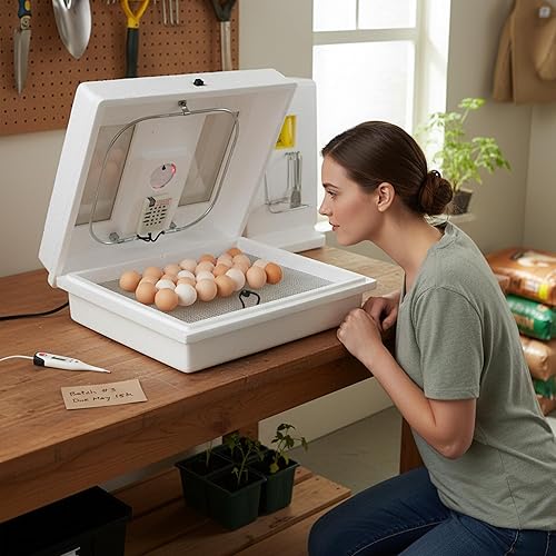 Miniatura 4 de Farm Innovators 2100 - Incubadora de aire inmóvil calentado para 4 docenas de huevos con higrómetro integrado, circuito de estado sólido y 2