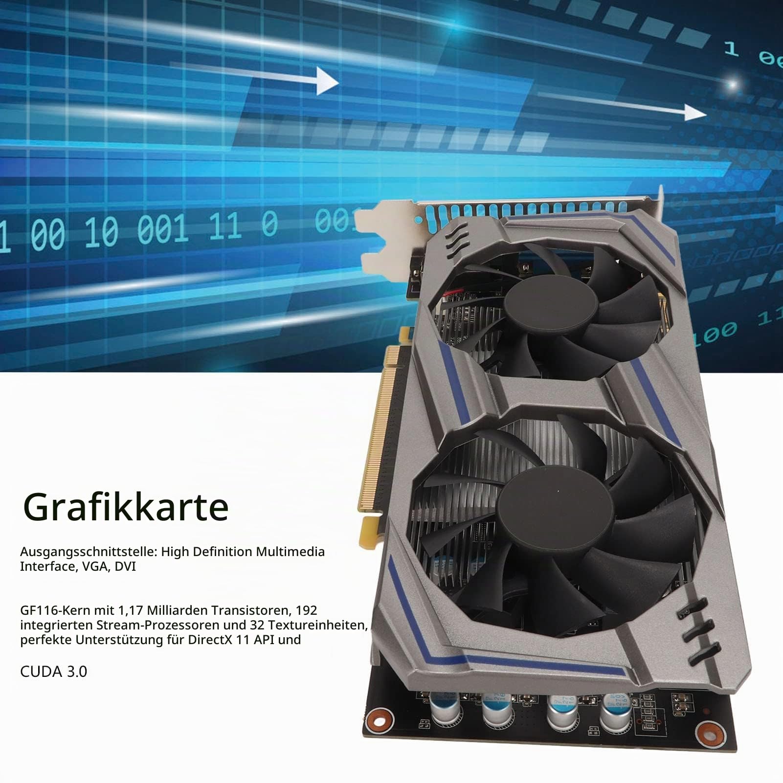 ASHATA 550Ti 8GB GDDR5 128 Bit Gaming Grafikkarte, PCI Express 2.0 Dual Fan Computer PC Gaming Video Grafikkarte mit HDMI VGA DVI, 2560x1600 Auflösung