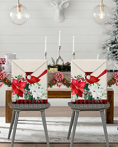 Miniatura 1 de Juego de 6 fundas navideñas para sillas de comedor, con sombrero de Papá Noel, diseño floral y bayas, para banquetes, fiestas, festividades,